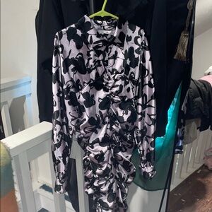 Floral Satin Dress in Black and Purple